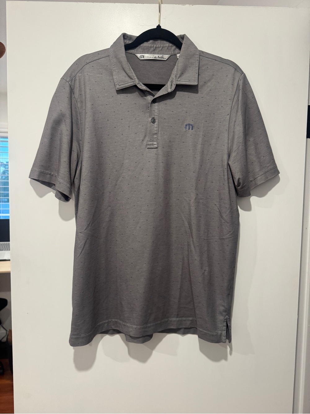TravisMathew Gray Performance Polo Shirt | Mini Dot Print | Size Medium